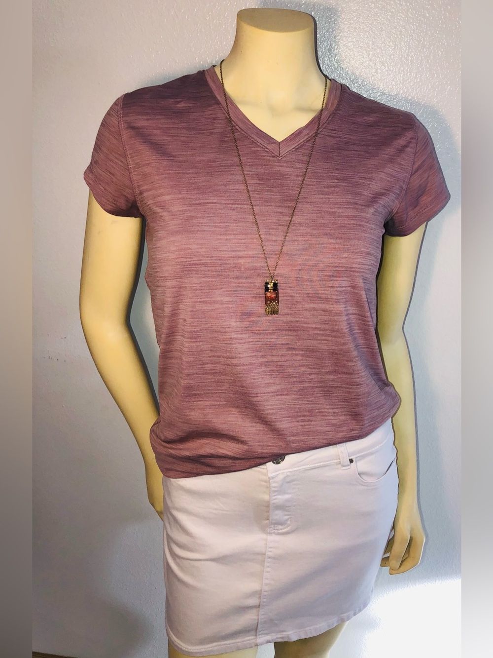 Beverly Hills Polo Club Heathered Dusty Rose V-Neck Tee